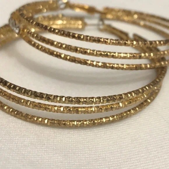 Sparkly Gold Tone Rhinestone Hoops - Picture 2 of 10